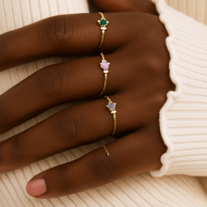 birthstone chain band ring